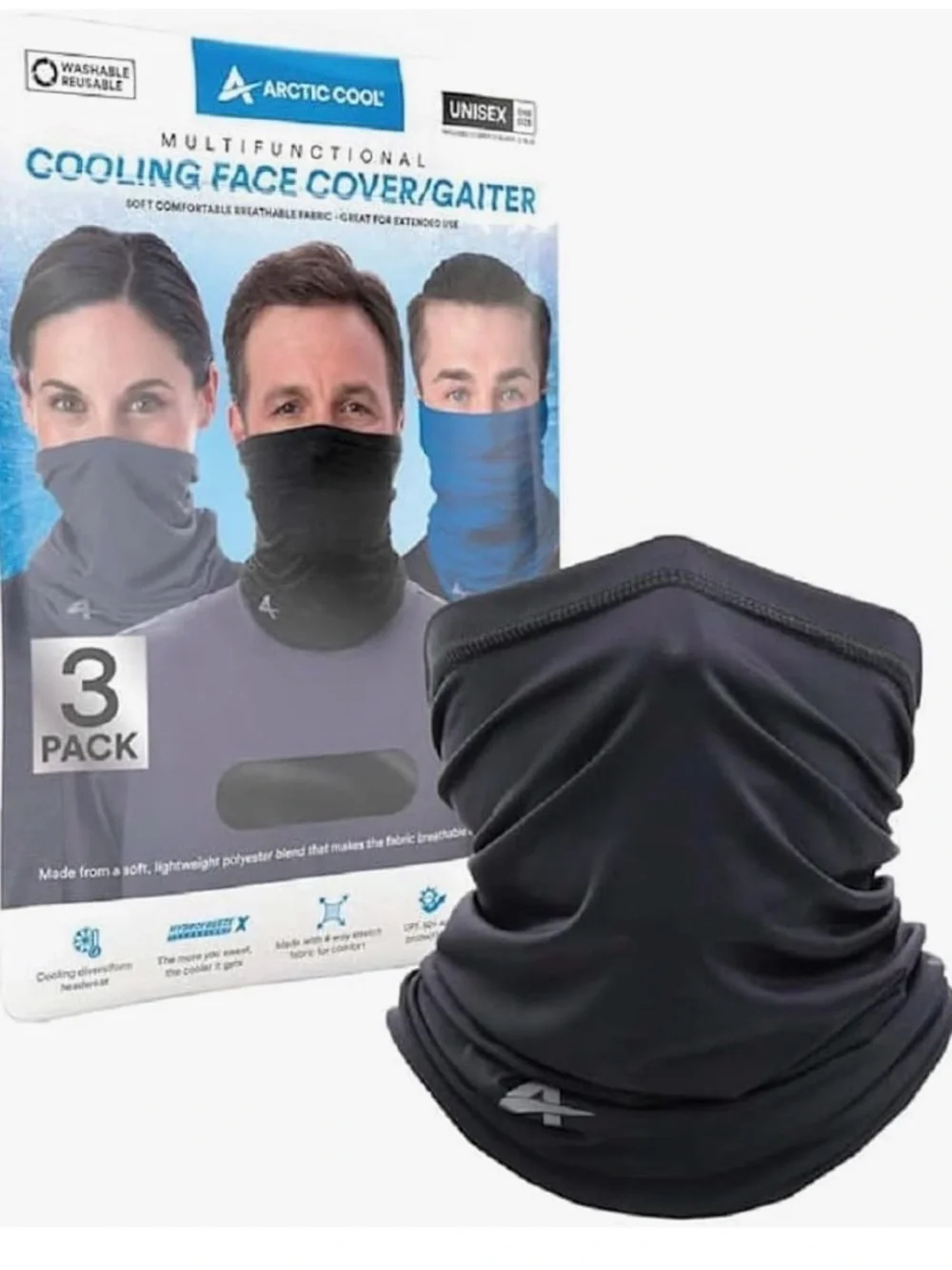 Black Cooling Face Gaiter - 3 Pack